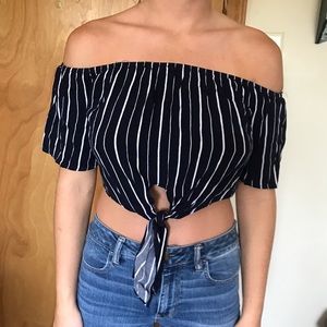 L.A. Hearts striped off the shoulder crop top